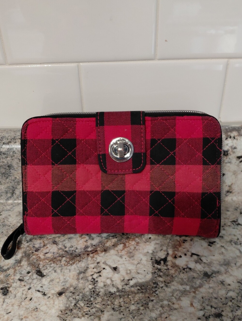 Vera Bradley Red and Black Quilted Plaid Zip-Around Wallet